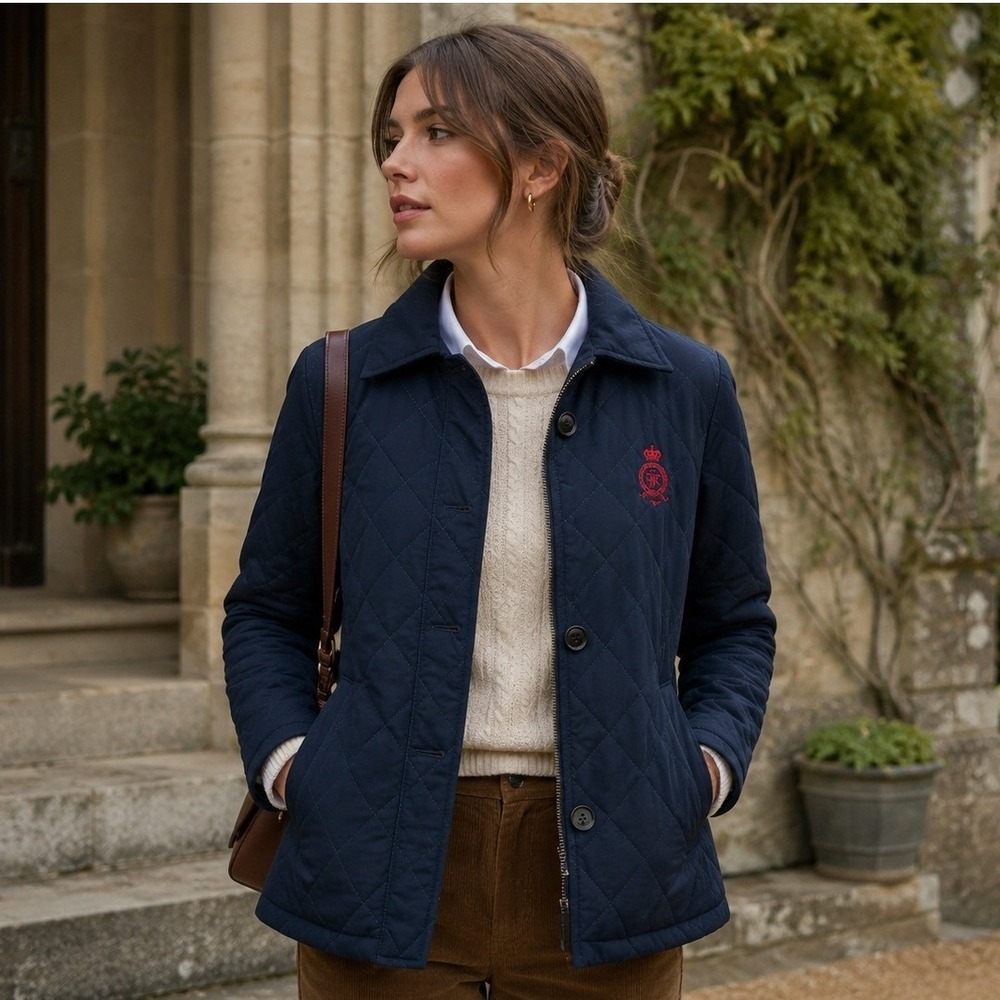 Faconnable Women Quilted Jacket XS Navy Lightweight Equestrian Preppy Luxury